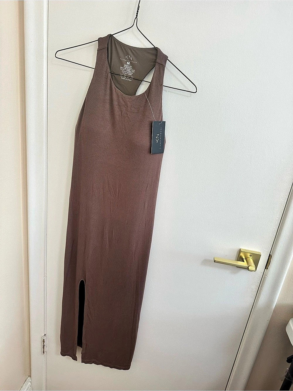 Klassy Network Ribbed Racerback Midi Dress Brown